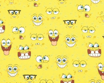SpongeBob SquarePants Fabric 100% Cotton Fabric By the Half Yard