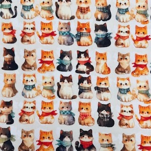 Cute Cat Fabric, By the Half Yard, 100% Cotton, Colorful Kitty Fabric