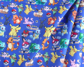 Pokémon-stof, Pikachu-stof, polyester-katoenstof, anime-stof. Verkocht per halve meter en aan één stuk te snijden.