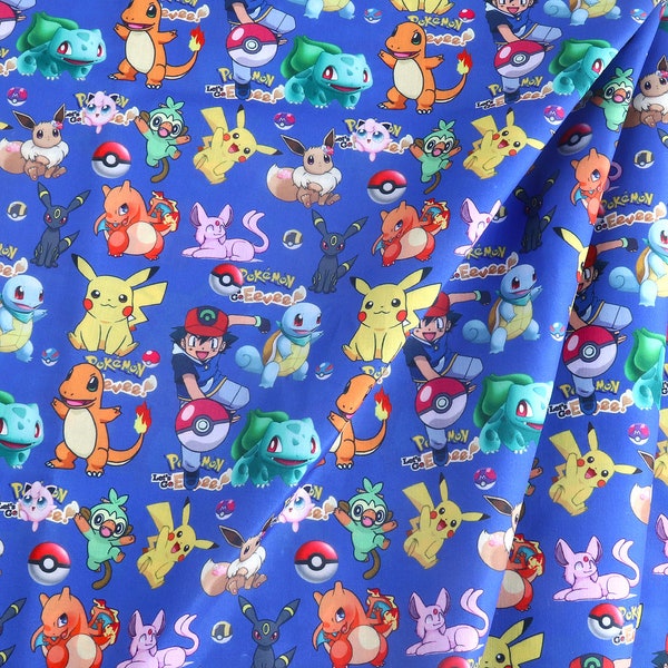 Pokemon Fabric Pikachu Fabric Polyester Cotton Fabric Anime Fabric By the Half Yard