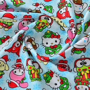 Sanrio Characters Christmas Fabric Hello Kitty Christmas Fabric Cartoon Cotton Fabric By the Half Yard