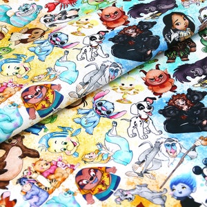 Disney Character Fabric Stitch Alice Pooh Mickey & Minnie Mouse Fabric Cotton Fabric Anime Fabric By the Half Yard