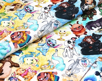 Disney Character Fabric Stitch Alice Pooh Mickey & Minnie Mouse Fabric Cotton Fabric Anime Fabric By the Half Yard