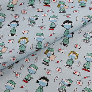 Snoopy com tecido de máscara Charlie Brown Tecido de algodão Tecido de anime Por meia jarda