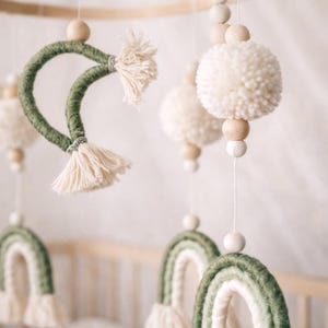 Green Rainbow Baby Mobile, Neutral Nursery Decor, Crib Mobile, Boho Baby Mobile,Macrame Baby Mobile- 26 cm Diameter image 2