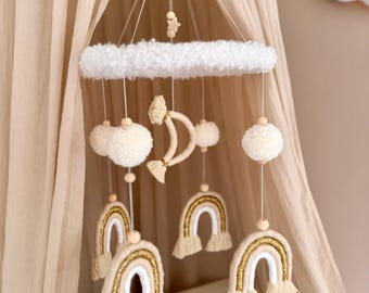Beige Rainbow Baby Mobile – Macrame Crib Mobile – Neutral Nursery Decor – Boho Baby Mobile – Baby Room Decoration- Gift İdea