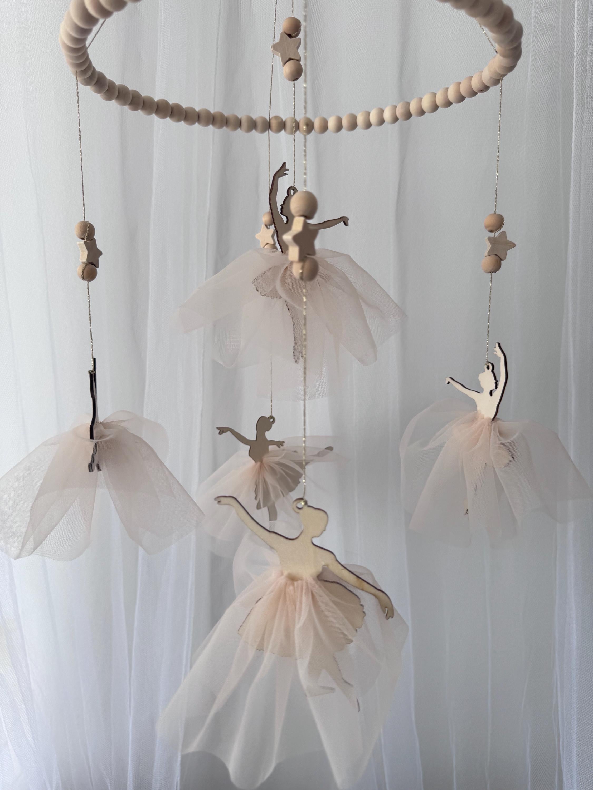 Luxury Wooden Ballerina Baby Mobile - Baby Girl Nursery Decor - Baby Shower Gift - Beige Crib Mobile - Handmade Boutique Nursery Accent