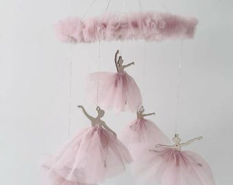 Luxury Blush Ballet Baby Mobile, Handmade Ballerina Nursery Decor, Heirloom Crib Mobile, Designer Baby Shower Gift
