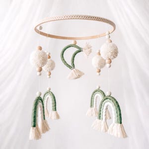 Green Rainbow Baby Mobile, Neutral Nursery Decor, Crib Mobile, Boho Baby Mobile,Macrame Baby Mobile- 26 cm Diameter image 1