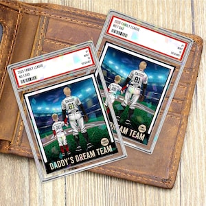 Tarjeta coleccionable personalizada de béisbol número 1 para papá, hombre y niños, estilo billetera, regalo del Día del Padre para papá, abuelo y amante del béisbol.