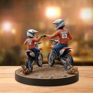 Personalized Father's Day Gift, Dirt Bike Dad And Kid, Kids' Names Custom Shaped 2D Acrylic Plaque, Gift For Him, For Dad, Motocross Lovers