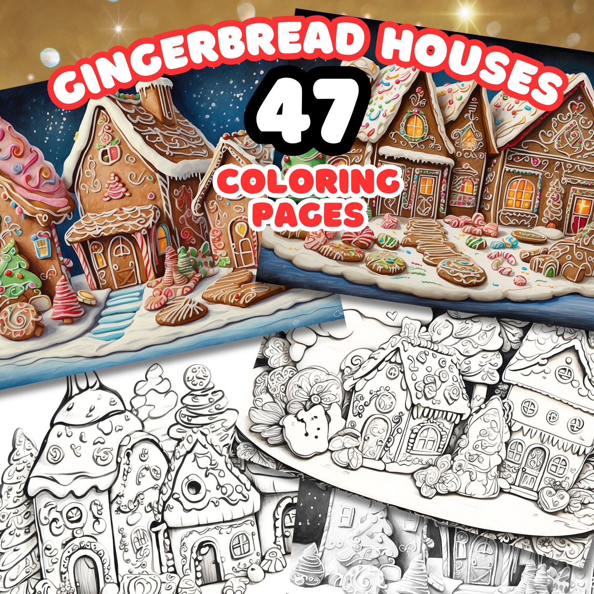 Gingerbread House Xmas Coloring Pages Printable Winter Book Holiday ...