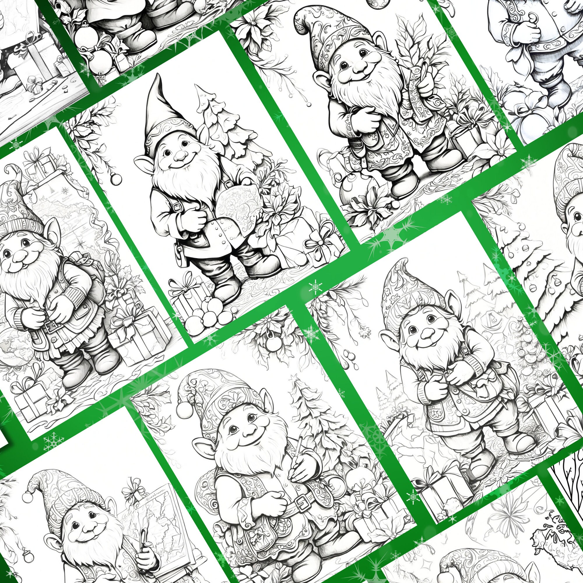 Christmas Gnome Coloring Books Festive Digital Pages for Adults
