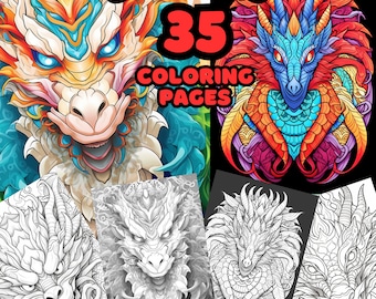 Dragon Coloring Pages | Dragon Fantasy Coloring Page Book | Grayscale Coloring Page | Adults + kids- Instant Download