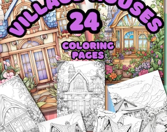 Páginas para colorear de casas de pueblo con encanto - Escenas caseras detalladas y atractivas para niños y adultos - Diversión para colorear imprimible digitalmente