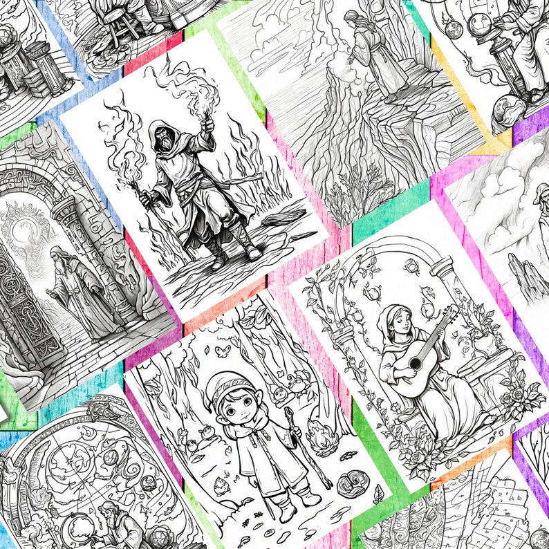 Wizard Coloring Pages for Adults Fantasy Magic & Mage Illustrations