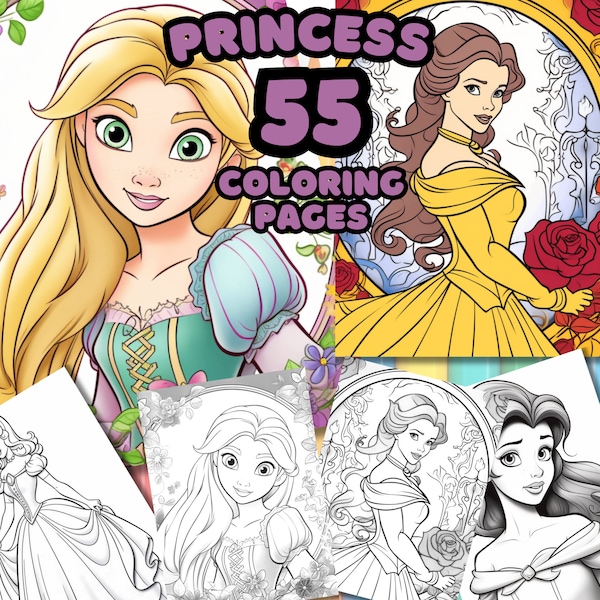 Princess Coloring Book Pages | Fairytale Princess Party Favors | Princess coloring book | Variety of Royal Lady Coloring Pages for Girls