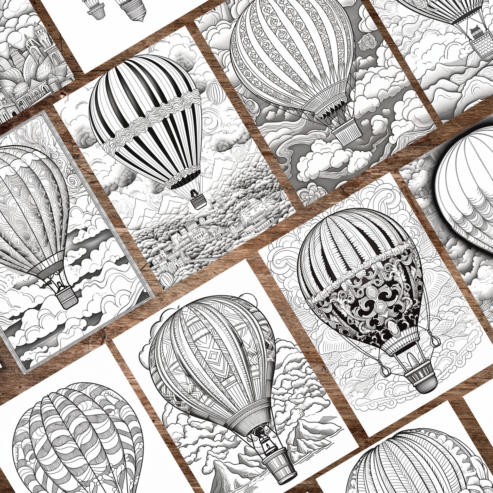35 Hot Air Balloon Coloring Pages Grayscale Coloring Pages for Adults ...