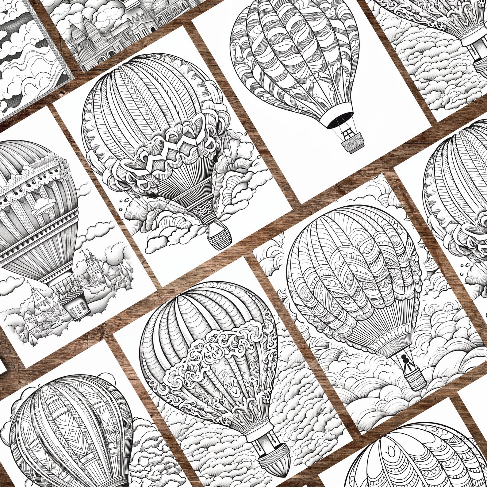 35 Hot Air Balloon Coloring Pages | Grayscale Coloring Pages for Adults