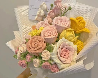 crochet bouquet,handmade flower,knitted bouquet,birthday gift,wedding gift,gift for girlfriend/friend/mom,customized flower