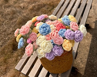 1PC crochet bouquet/rose/knitted flower/handmade bouquet/customized color/gift for girlfriend/home decoration/valentine's gift/wedding decor