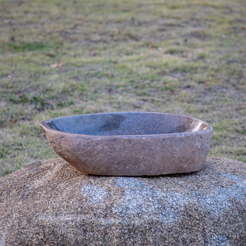 Large River Rock Birdbath, Stone Birdbath, Outdoor Garden Birdbath, Granite Birdbath With Large/Small Birdbath, Gift For Bird Lovers image 7