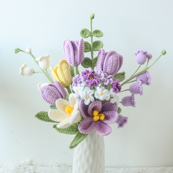 Crochet Flower Bouquet,Handmade Flower,Home Decor,Valentine's Day Gift,Tulip,Birthday Gift,Wedding Gift,Anniversary,Forever,Gift for mom