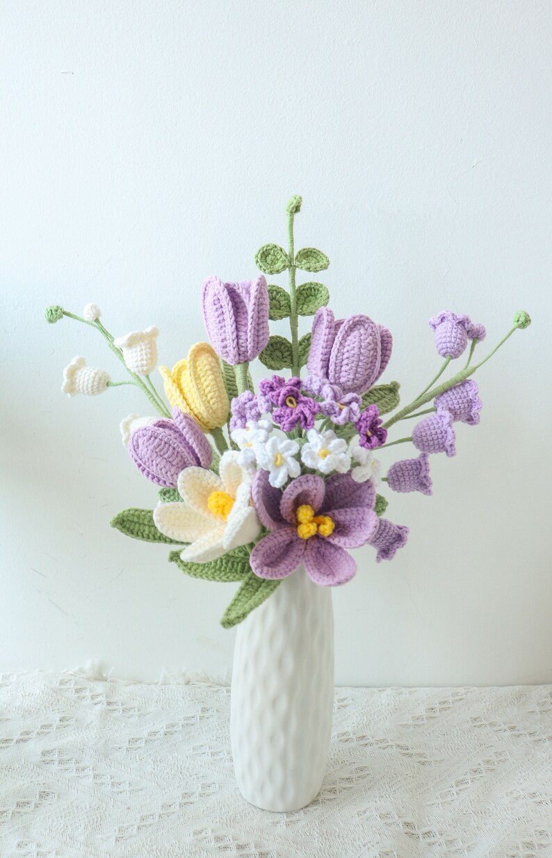 Crochet Flower Bouquet,Handmade Flower,Home Decor,Valentine's Day Gift,Tulip,Birthday Gift,Wedding Gift,Anniversary,Forever,Gift for mom image 1