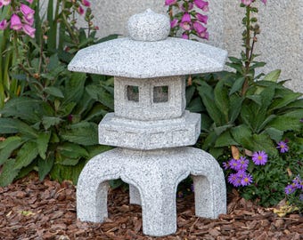 Japanese Stone Lantern, Essential Pagoda Lantern for Zen Gardens, Hand-Cut Natural Granite, Outdoor Garden Decor