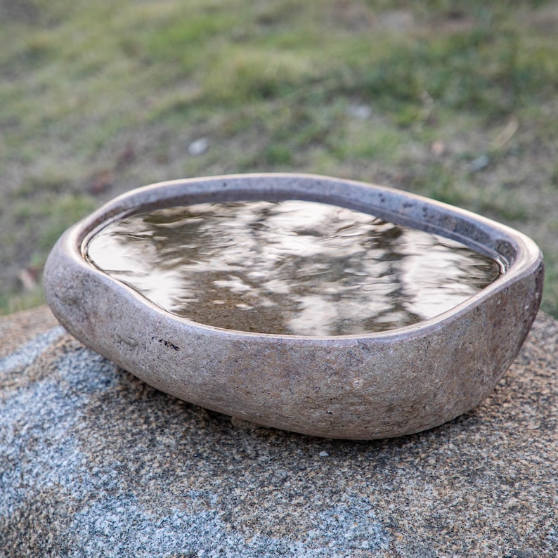 Large River Rock Birdbath, Stone Birdbath, Outdoor Garden Birdbath, Granite Birdbath With Large/Small Birdbath, Gift For Bird Lovers image 2