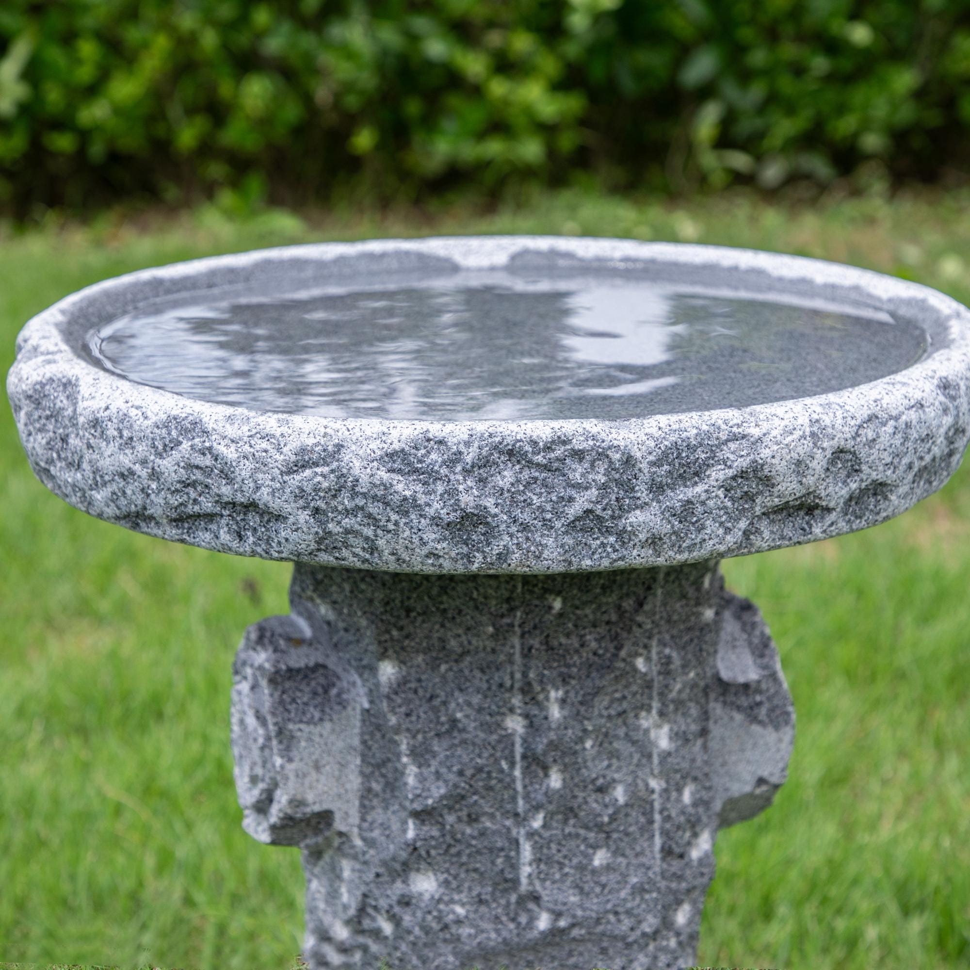 Natural Granite Stone Handmade Standing Birdbath, Dark Gray Birdbath with Carved Feet, Garden Outdoor Birdbath, Gift for Bird Lovers