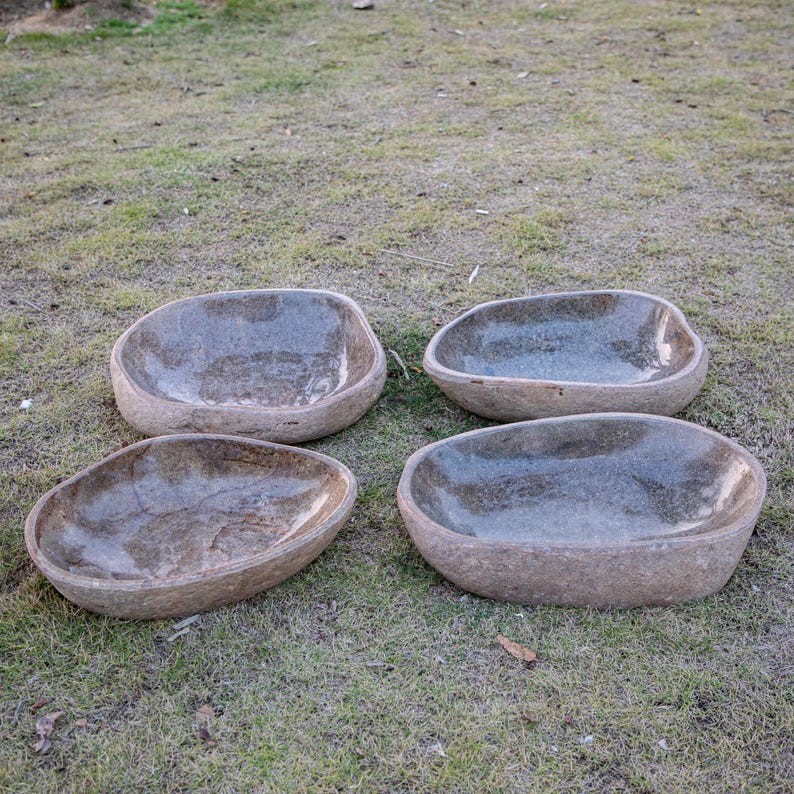 Large River Rock Birdbath, Stone Birdbath, Outdoor Garden Birdbath, Granite Birdbath With Large/Small Birdbath, Gift For Bird Lovers image 4