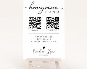 Plantilla minimalista de cartel con código QR para fondo de luna de miel (Canva)
