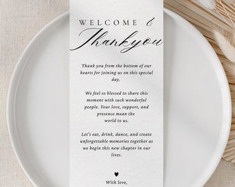 Minimalist Thank You Place Card Template - Thank You Napkin Note, Printable Thank You, Place Setting Thank You, Wedding Table
