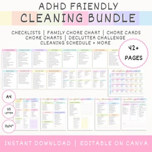 ADHD Reinigungschecklist Bundle, bearbeitbarer ADHD Reinigungsplaner, Erwachsenen-Chore-Diagramm, Adhd-Reinigungspaket, wöchentlicher monatlicher Reinigungsplan