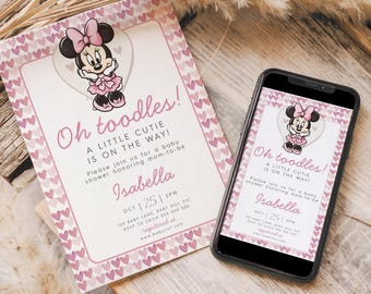 Editable Minnie the Mouse Baby Shower Invitation - Pink Minnie the Mouse Invitation, Digital Invitation Its a Girl