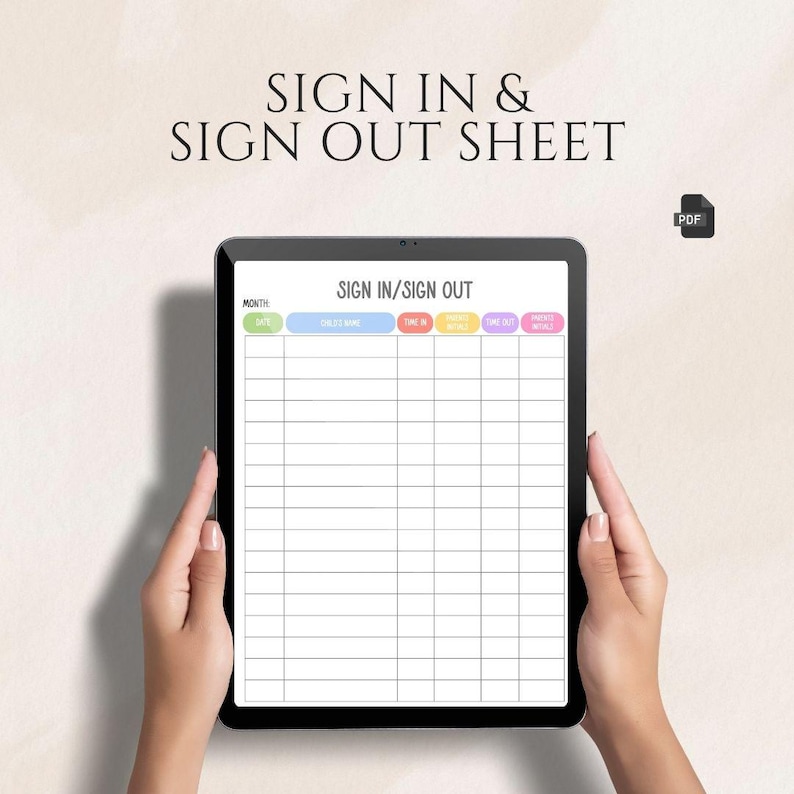 Sign in Sheet Sign Out Printable Sheet for Daycares, Preschools and ...