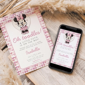 Editable Minnie the Mouse Baby Shower Invitation - Pink Minnie the Mouse Invitation, Digital Invitation Its a Girl