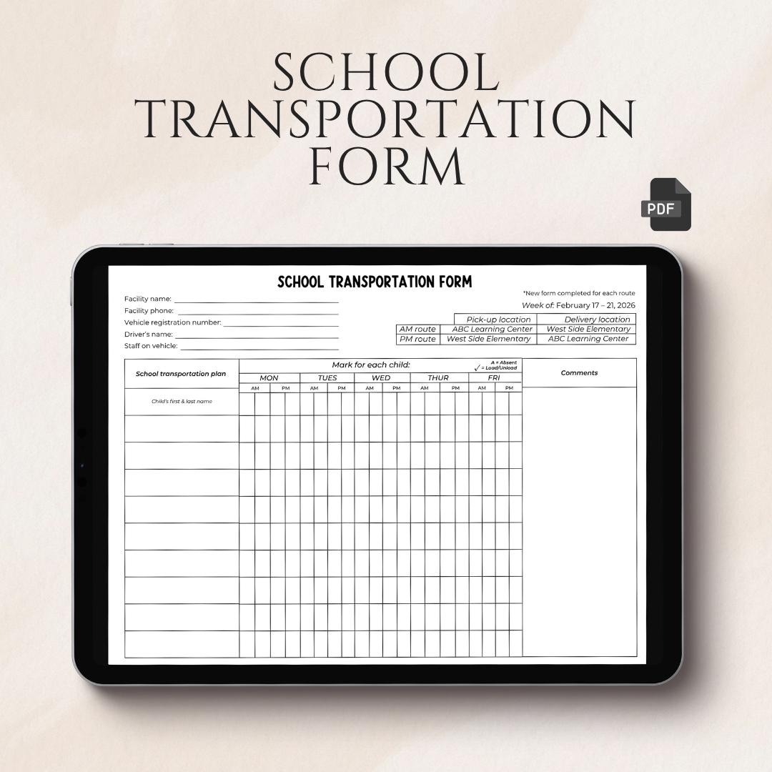 Ocfs Transportation Time Forms.pdf Transportation Schedule Form for Daycares, Preschools and Childcare ...
