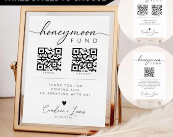 Honeymoon Fund QR Code Sign - Wedding Honeymoon Fund Sign, Venmo QR Code Modern Wedding Sign, Modern Wedding sign, Editable Template