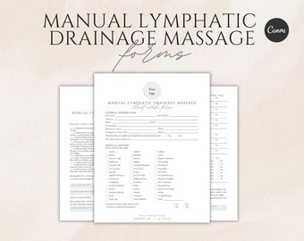Manuelle Lymphdrainage, bearbeitbare Massageformulare (Paket) | Canva-Vorlage | US Letter/A4, Klientenaufnahme, SOAP-Dokumentation, Einverständniserklärung