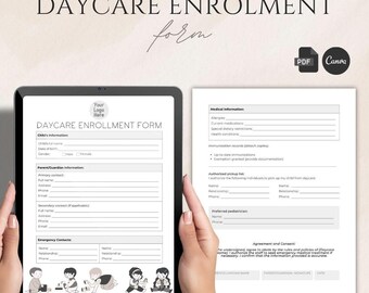 Formularios de inscripción para guarderías en casa, centros de día y centros de cuidado infantil (PDF y Canva)