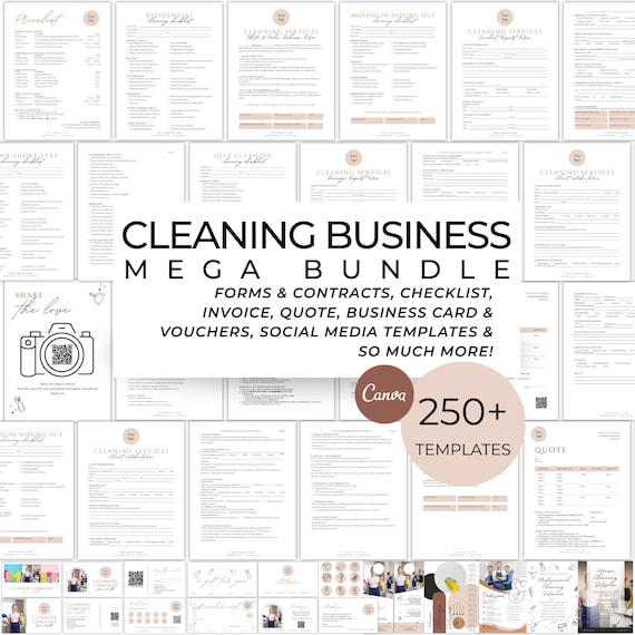 Customizable Business Cleaning Business Forms, Contracts, Flyers, Social Media Posts, Business Cards and Checklists (Canva)