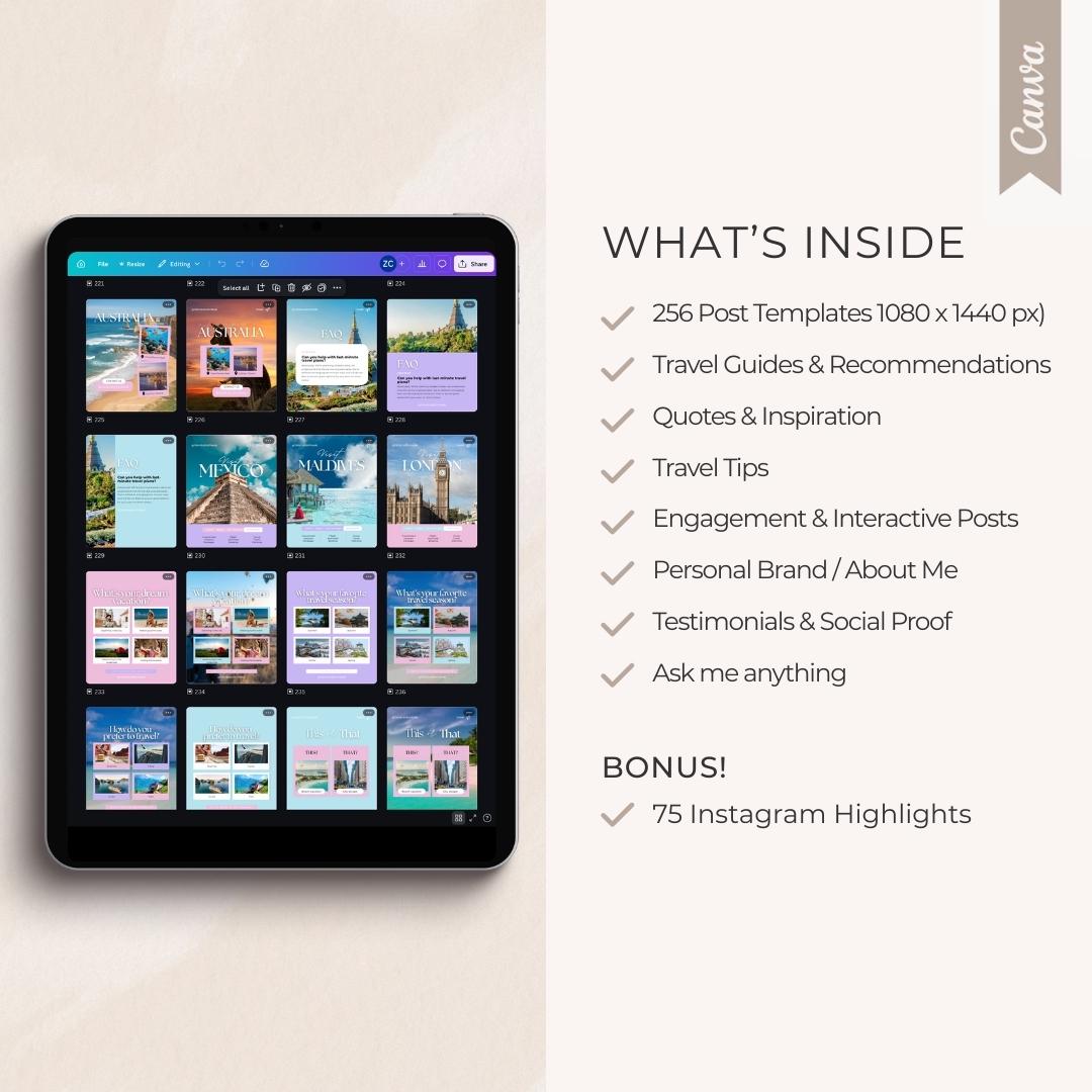 Travel Agent Instagram Templates – Editable Social Media Bundle (canva ...