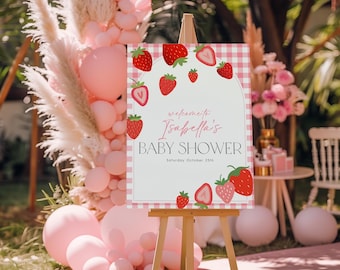 Berry First Birthday Welcome Sign, Editable Strawberry 1st Birthday Sign, Printable First Birthday Poster, Strawberry Picnic Sign