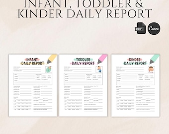 Informe diario para bebés, niños pequeños y preescolares (PDF y Canva)