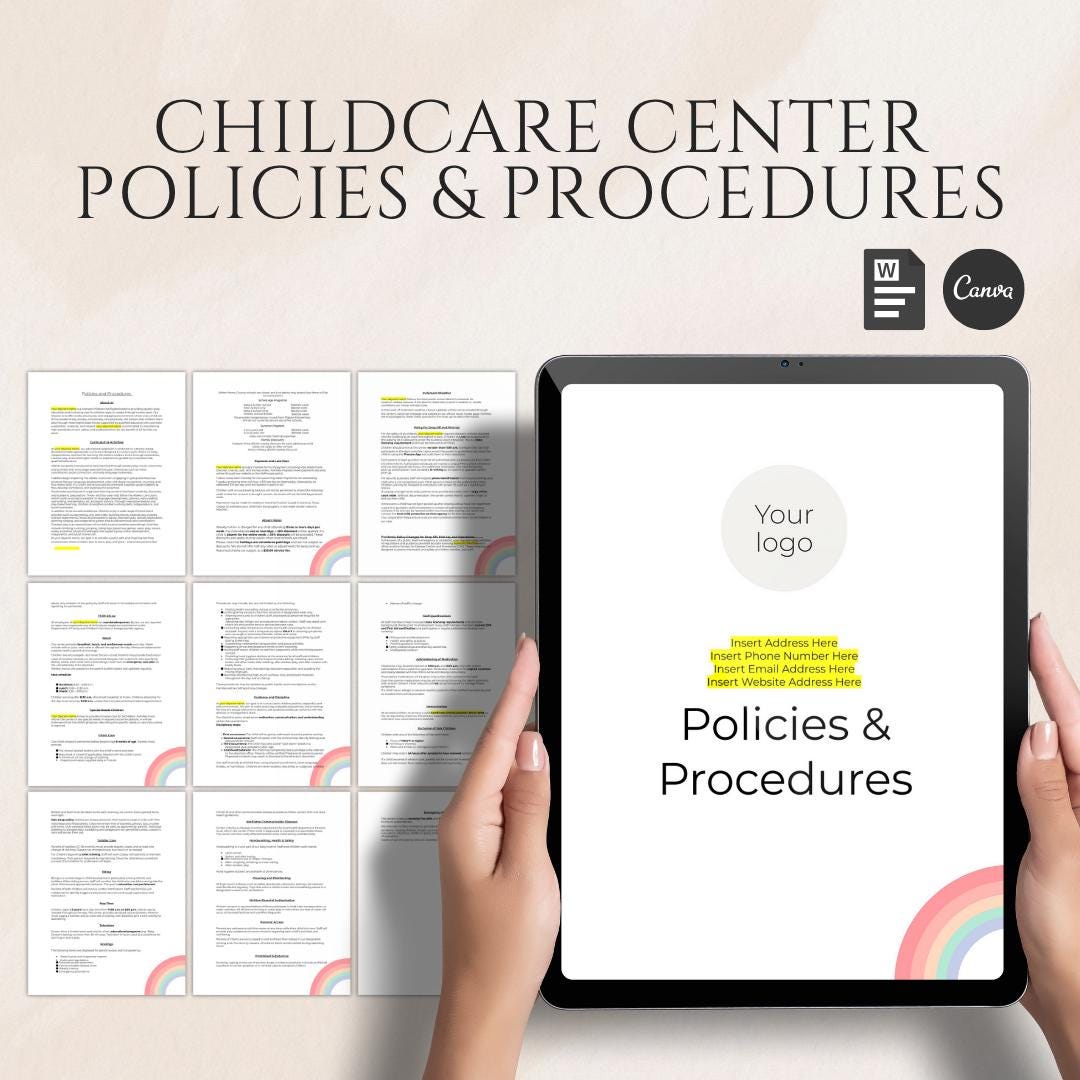 Policies and Procedures for Daycares and Childcare Centers (PDF and ...