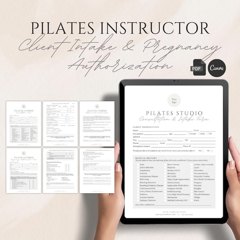 Pilates Studio Forms Templates Includes Client Intake Form, Consent