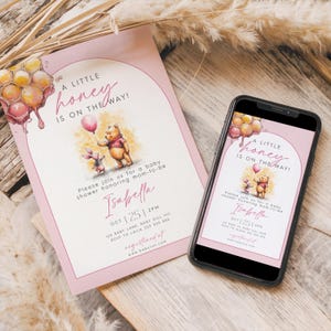 Editable Winnie The Pooh Baby Shower Invitation - Pink Winnie The Pooh Invitation, Digital Invitation Its a Girl