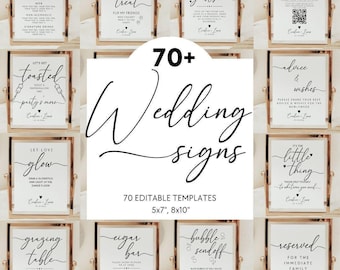 Minimalist Wedding Sign Bundle, Modern Wedding Signage Bundle, Editable Wedding Signs Canva Template, 70+ Wedding Reception Signs Set